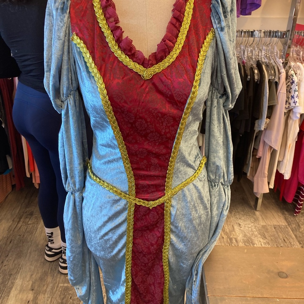 Halloween Renaissance Queen Style Dress with Rich burgundy/Teal w/Gold Trim sz S
